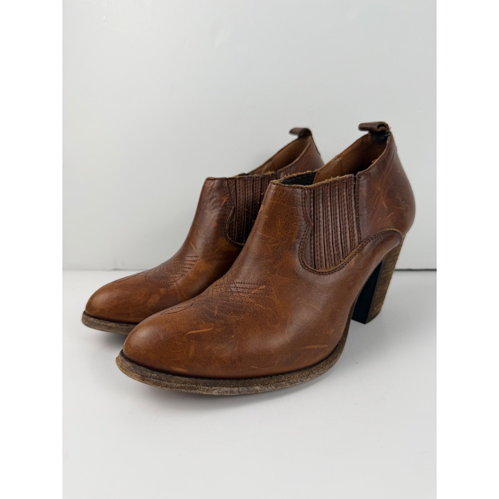 Frye Ilana Cognac Leather Western Shooties Block Heel Ankle Boots 3471258-COG 9B
